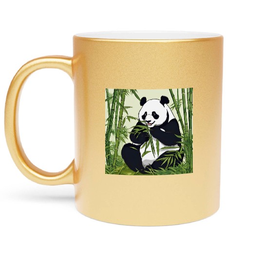 Chill Panda Eating Bamboo Cute Relaxed Design Metallic Mugs