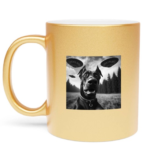 Doberman Pinscher Funny Graphic Selfie with UFO We Metallic Mugs