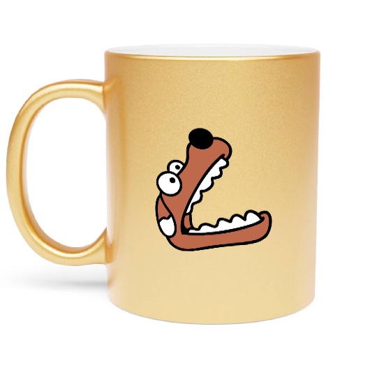 Dog Big Mouth Snout Hunger Looks Up Greedy Eating Metallic Mugs