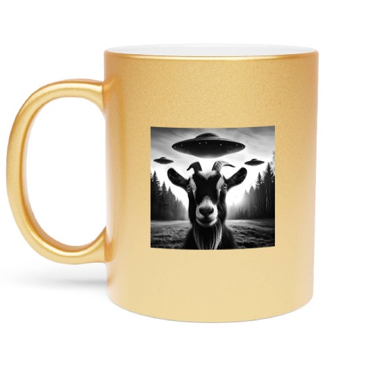 Goat buck, billy, does Funny Selfie Farm UFOs Weir Metallic Mugs