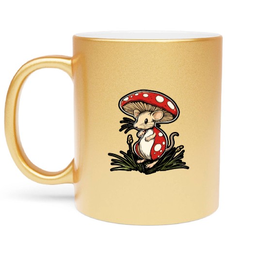 Mushroom Mouse Funny Animal And Mushroom Metallic Mugs
