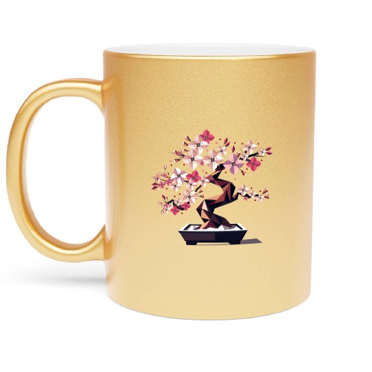 Geometric cherry blossom bonsai Metallic Mugs