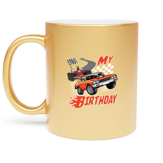 Fun My Birthday Race Car Boys Girls Youth Men Metallic Mugs