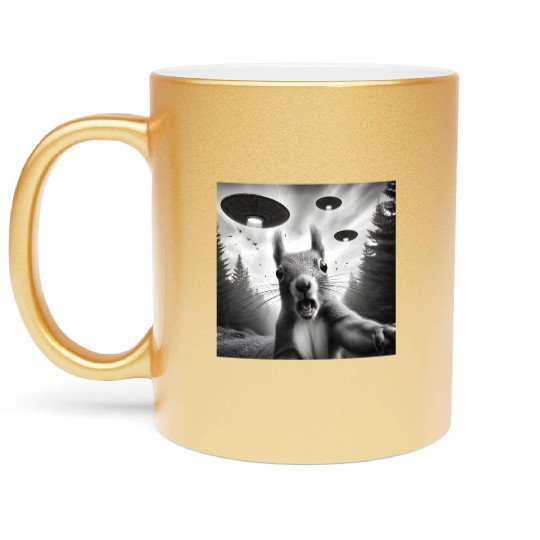 Squirrel Sci-Fi Funny Graphic Selfie with UFOs Wei Metallic Mugs