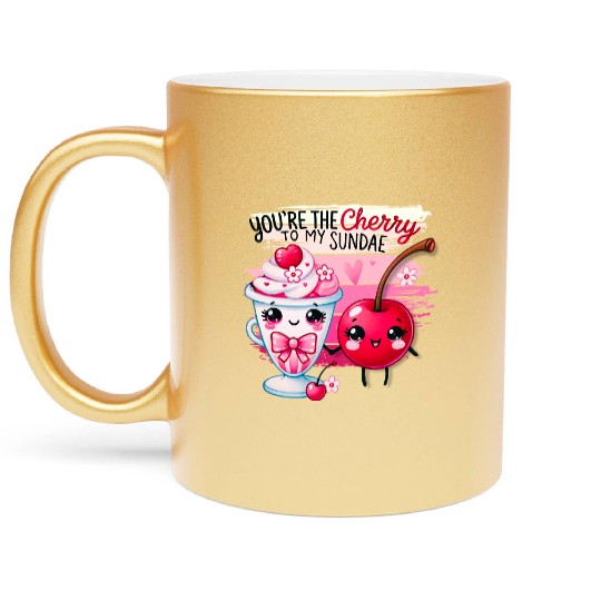 Love is Sweet: Cherry on Top Valentine's Day Pun Metallic Mugs