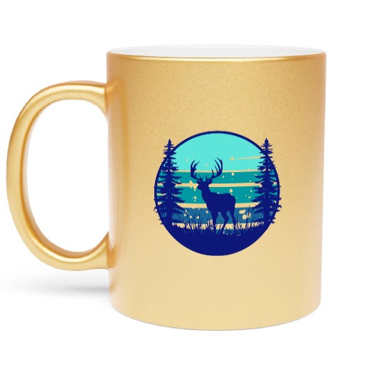 A Majestic Elk In The Woods At Night Metallic Mugs