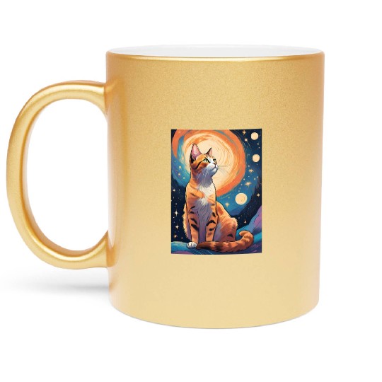 Cat painting red black cat Metallic Mugs