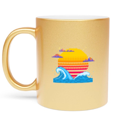 Pixel Sunset Horizon Metallic Mugs