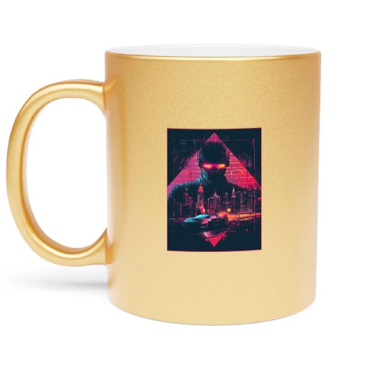 Vaporwave Man Retro Car City Synthwave 90s Metallic Mugs