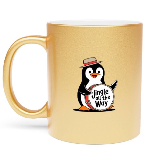 Jingle All The Way Penguin Drummer Fun Holiday Metallic Mugs