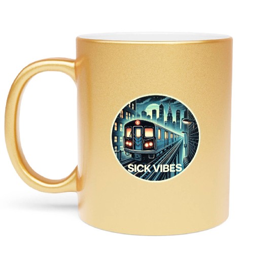 Retro Futuristic Subway Train - Neon Cyberpunk Cit Metallic Mugs