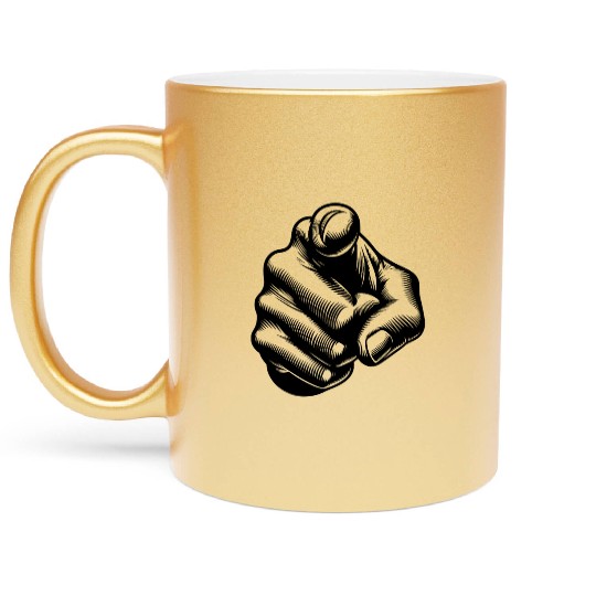 Classic Iconic Finger Pointing Hand Gesture Metallic Mugs