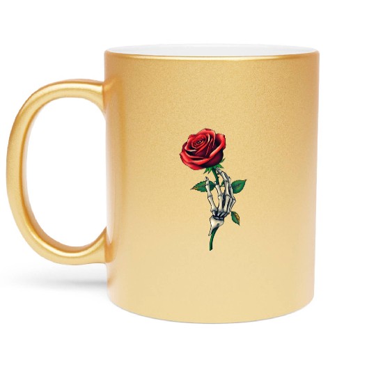 Skeleton Hand Holding a Rose: Beauty in the Dark Metallic Mugs