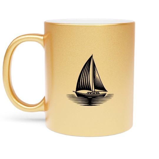 Sailboat In Calm Sea On The Horizon Metallic Mugs