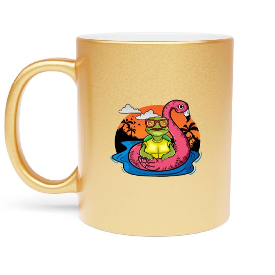 Funny Sea Turtle Swimming Flamingo Pool Sea Turtle Metallic Mugs