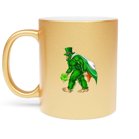 Vintage St Patricks Day Bigfoot Sasquatch Irish Metallic Mugs