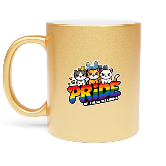 Pride of Tulsa City Oklahoma USA Rainbow Flag Metallic Mugs