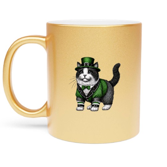 Lucky Cat in Green - St. Patrick’s Day Metallic Mugs