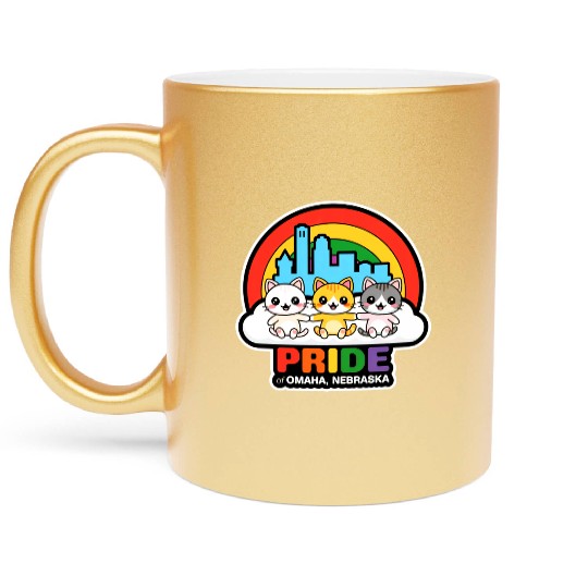 Pride of Omaha City Nebraska USA Rainbow Flag Metallic Mugs