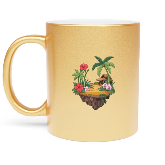 Tropical Island Hut Hibiscus and Orchids Metallic Mugs