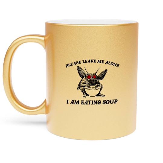 Retro Mothman Eating Soup Cryptid 90s Metallic Mugs