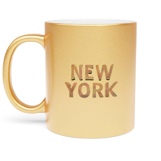 New York Style - Block Gold 3D Letters Big Apple Metallic Mugs