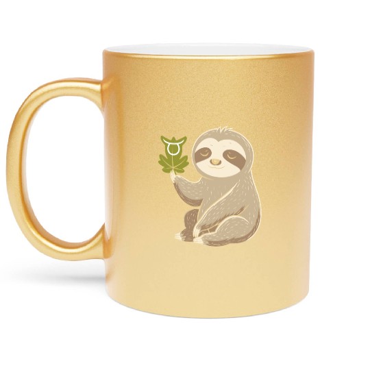 Taurus Zodiac Sloth with Leaf Symbol Serenity Metallic Mugs