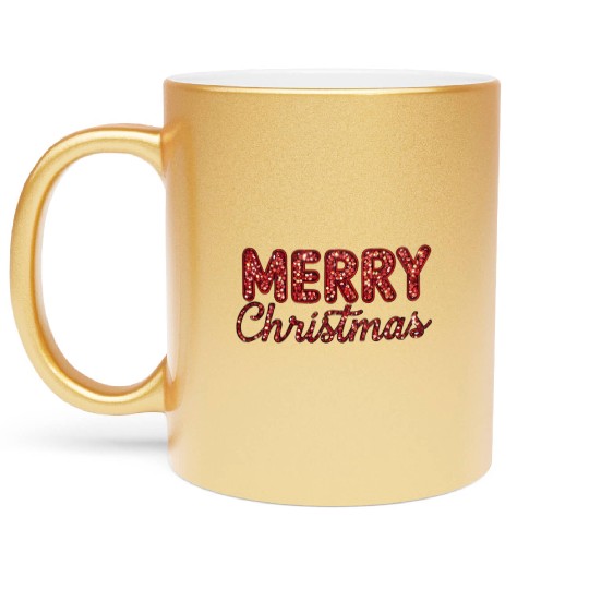 Merry Christmas Sequin Red Sparkle Design Xmas Metallic Mugs