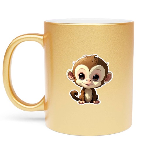 Monkey Chibi-Style Sticker Metallic Mugs