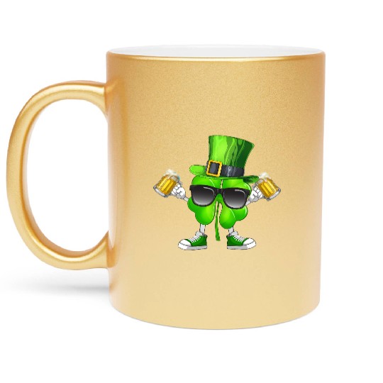 Drinking Beer Shamrock Irish Patricks Day Metallic Mugs