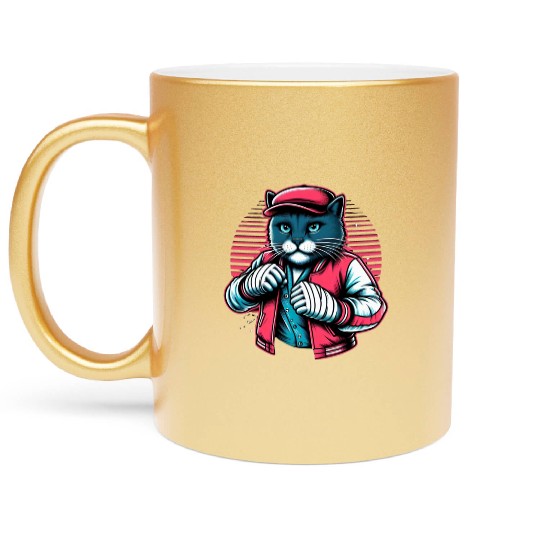 Vintage Street Fighter Cat #Vintage #Streetwear Metallic Mugs