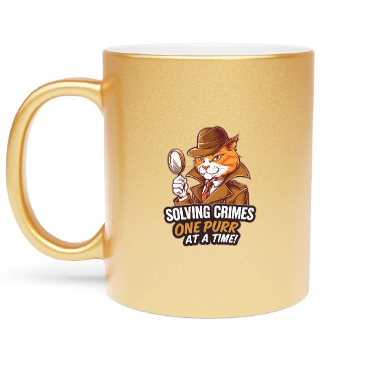 Orange Cat Detective Investigator True Crime Fan Metallic Mugs