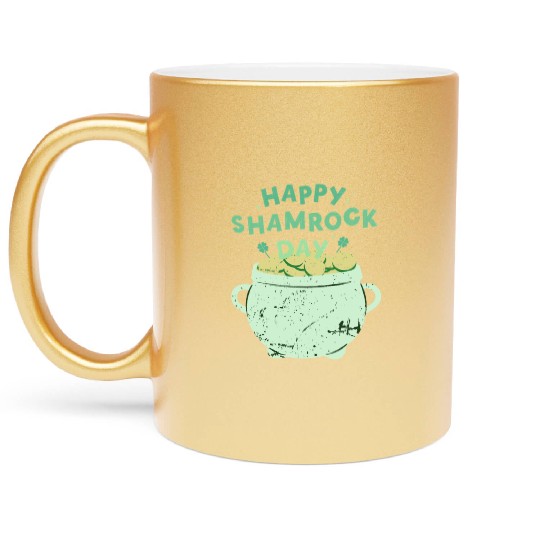 Happy Shamrock Day Gold Pot | Saint Patrick's Day Metallic Mugs