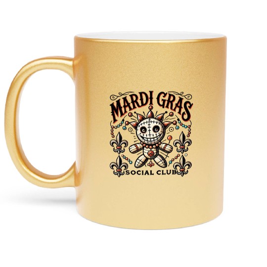Mardi Gras Voodoo Doll Soociial Clubb Magic Metallic Mugs