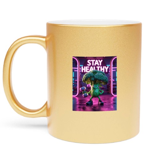 Broccoli Gym Workout STAY HEALTHY Metallic Mugs