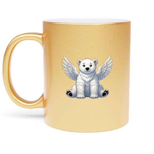 Cute Polar Bear Angel Cartoon Animal Illustration Metallic Mugs