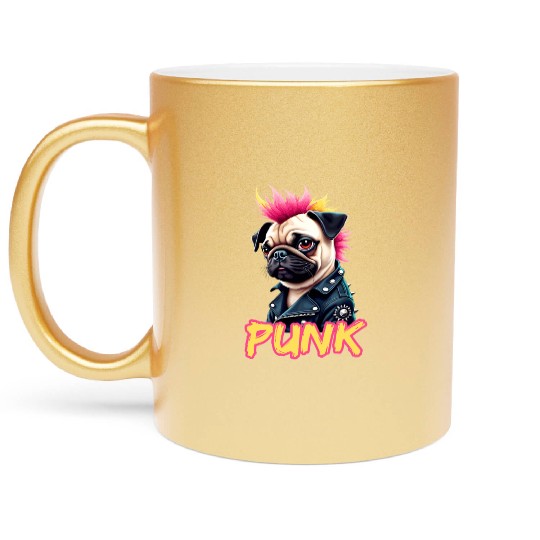 Punk Pug with Mohawk and Jacket - Embrace the Metallic Mugs