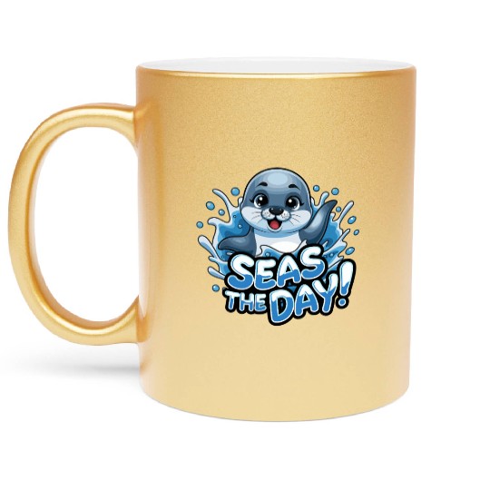 Seas The Day Seal Enthusiast Splash Vibes Metallic Mugs