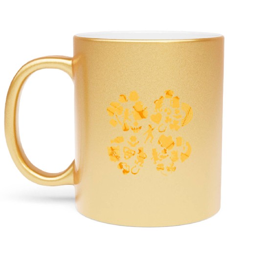 Gold 4-Leaf Clover Collage graphic Design Metallic Mugs