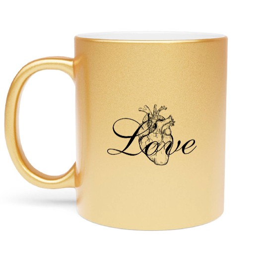Vintage Anatomical Heart with Calligraphy Metallic Mugs
