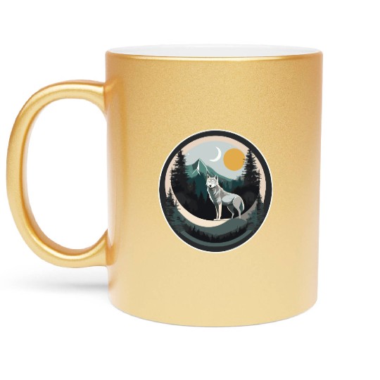 Lone Wolf Under Moonlit Sky Metallic Mugs