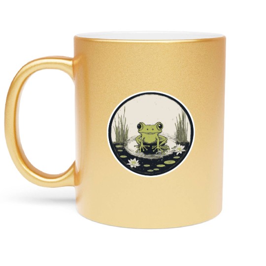 Serene Frog in a Tranquil Pond Metallic Mugs
