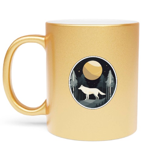 Lone Wolf Under Moonlit Sky Metallic Mugs