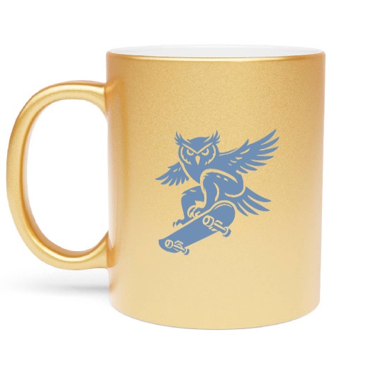 Snow Owl Skateboard Silhouette Minimalist Style Metallic Mugs