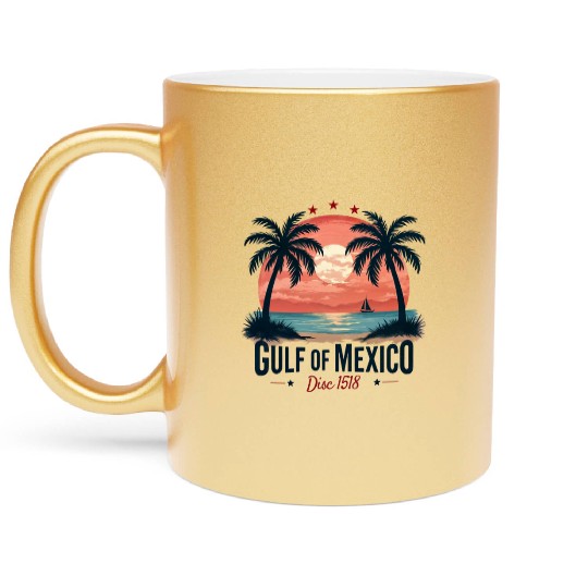 Mexico Beach Vintage Sunset Tropical Vibes Metallic Mugs