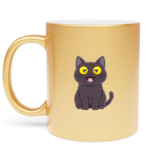 Black Surprised Kitty Metallic Mugs