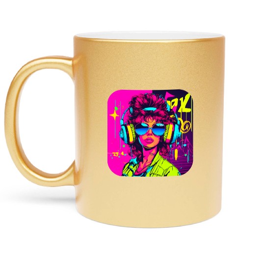 iconic pop culture 80s style fashion Metallic Mugs