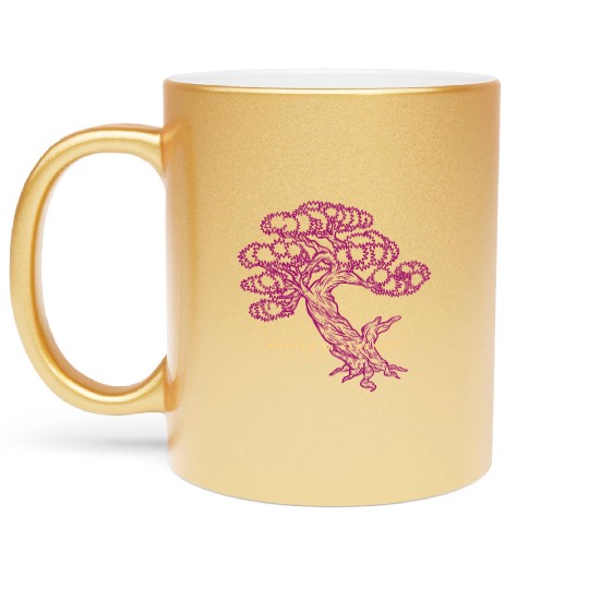 rooted in serenity bonsai tree Metallic Mugs