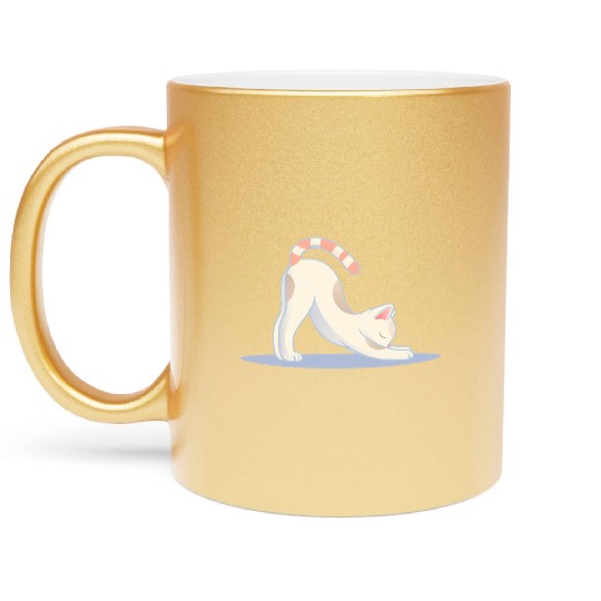 cute cat in the classic yoga stretching pose Metallic Mugs