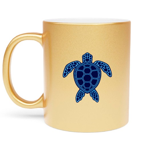 Blue Neon Lava Sea Turtle Design Metallic Mugs